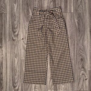 NWT H&M houndstooth high waist wide leg paper bag pants